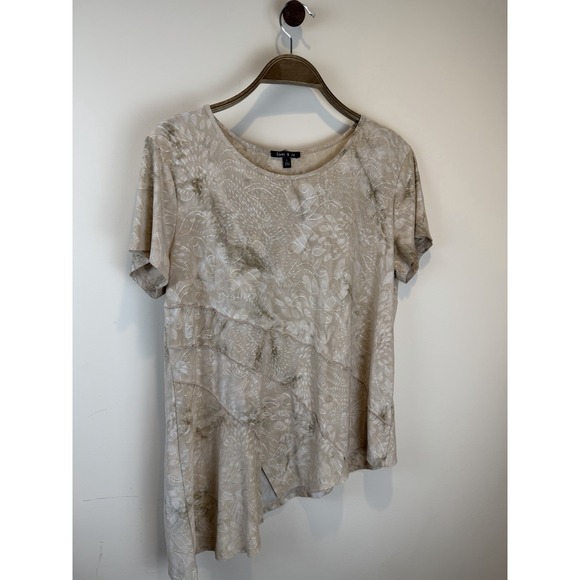 Sami & Jo Tops - Women's Ethereal Fairy Watercolor Short Sleeve Asymmetrical Hem Stretch Top L